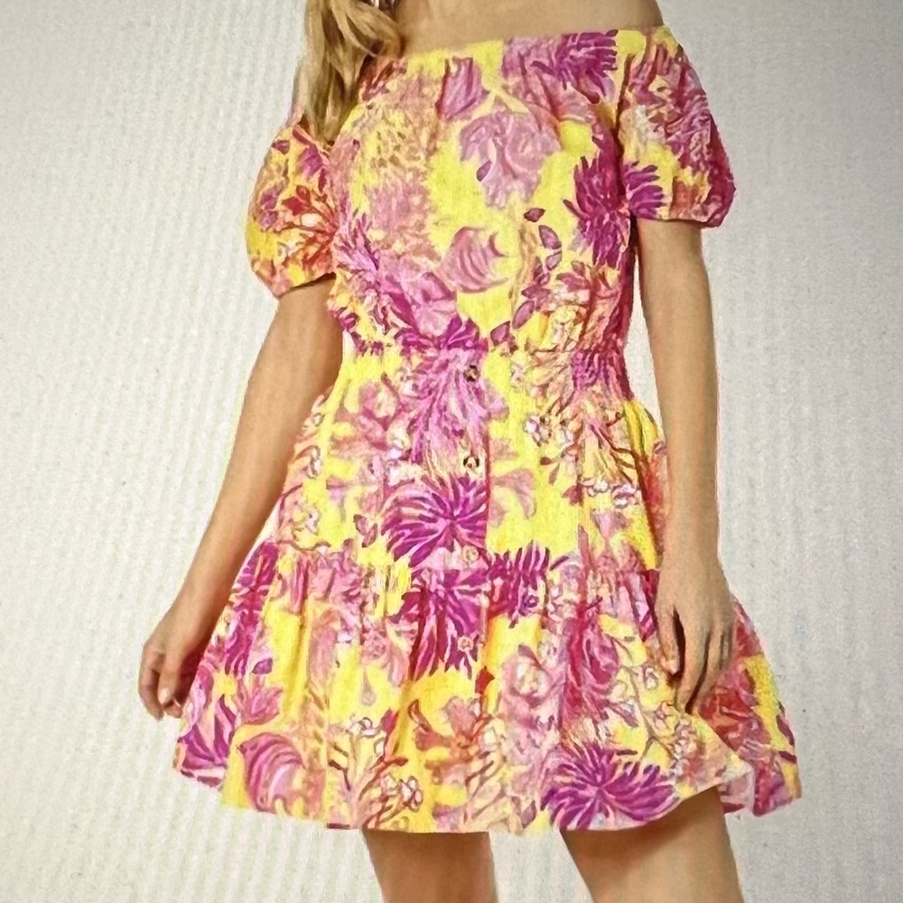 NWT Lilly Pulitzer Jesiba Romper XL Calla Yellow Floral Coral $198